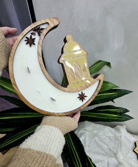 شمعة هلال رمضان خشب مع فانوس